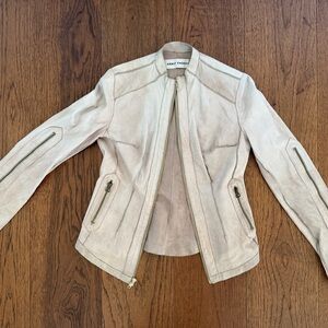Italian Natural Leather Raw Edge Zippered Jacket